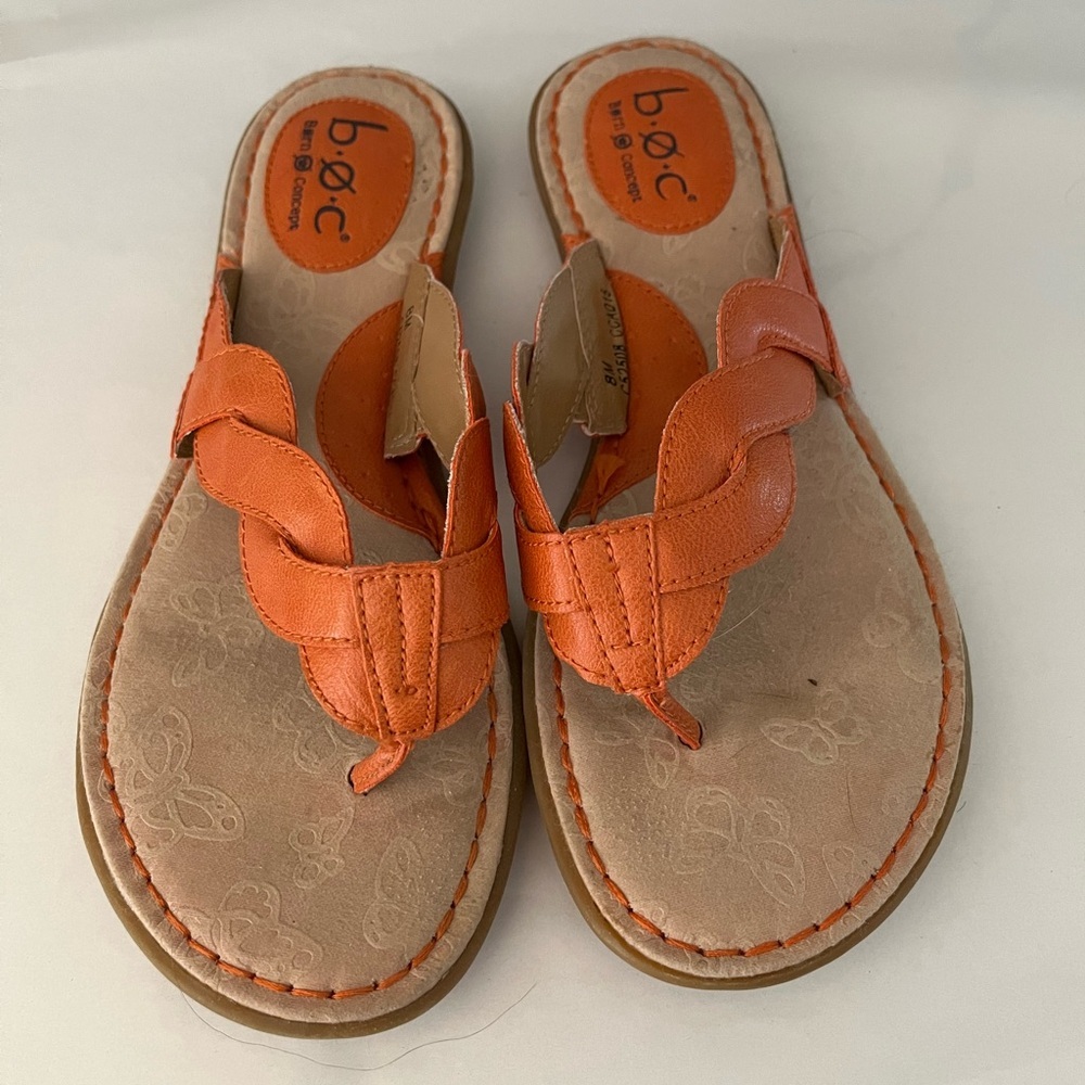 BOC Born Concepts Orange Leather Woven Thong Sandals Summer Size 8 New